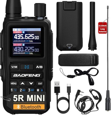 BAOFENG UV-5R جهاز اتصال لاسلكي صغير طويل المدى ثنائي PTT برمجة بلوتوث AM FM NOAA مصباح يدوي قابل لإعادة الشحن من النوع C شحن U/V راديو هام ثنائي الاتجاه مع سماعة أذن 771 هوائي (أسود 1 قطعة) in Kuwait