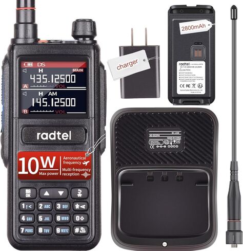 Radtel RT-470 10 وات راديو هام متعدد النطاقات طويل المدى 2800 مللي أمبير في الساعة بطارية USB-C، 256 قناة AM طائرة محمولة باليد جهاز اتصال لاسلكي بتردد مفتاح واحد يتطابق مع راديو NOAA FM in Kuwait