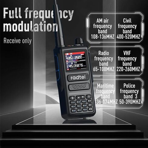 Radtel RT-470 10 وات راديو هام متعدد النطاقات طويل المدى 2800 مللي أمبير في الساعة بطارية USB-C، 256 قناة AM طائرة محمولة باليد جهاز اتصال لاسلكي بتردد مفتاح واحد يتطابق مع راديو NOAA FM in Kuwait