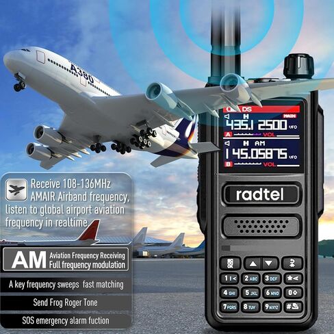 Radtel RT-470 10 وات راديو هام متعدد النطاقات طويل المدى 2800 مللي أمبير في الساعة بطارية USB-C، 256 قناة AM طائرة محمولة باليد جهاز اتصال لاسلكي بتردد مفتاح واحد يتطابق مع راديو NOAA FM in Kuwait