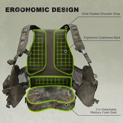 MDSTOP Turkey Vest with Seat with Kickstand, Adjustable Hunting Vest with Padded Seat and Game Pouch, For Men & Women Camo in Saudi Arabia