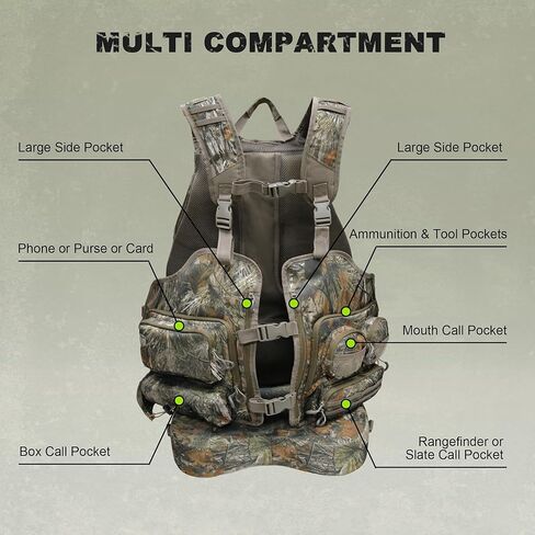 MDSTOP Turkey Vest with Seat with Kickstand, Adjustable Hunting Vest with Padded Seat and Game Pouch, For Men & Women Camo in Saudi Arabia