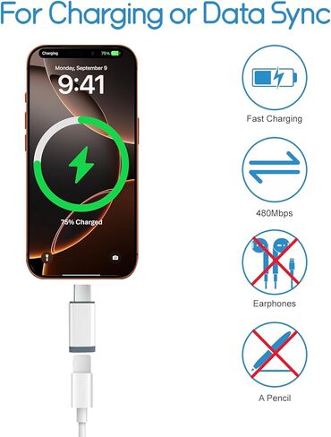 محول Herfair 4Pack Lightning إلى USB C للشحن السريع ونقل البيانات متوافق مع iPhone 15/16/17 Pro/17 Pro Max، ملحقات الشاحن، مبدل محول المنافذ، وليس للصوت/OTG in Saudi Arabia