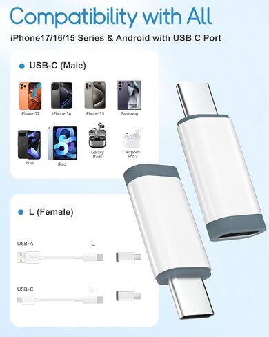 محول Herfair 4Pack Lightning إلى USB C للشحن السريع ونقل البيانات متوافق مع iPhone 15/16/17 Pro/17 Pro Max، ملحقات الشاحن، مبدل محول المنافذ، وليس للصوت/OTG in Saudi Arabia