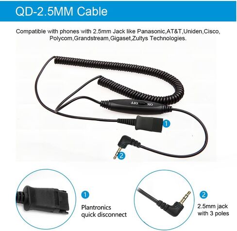 سماعة رأس QD مع مقبس 3.5 مم ومحول USB-C للكمبيوتر الشخصي والهاتف المحمول والكمبيوتر اللوحي ومقبس 2.5 مم متوافق مع هواتف Panasonic-Cisco-AT&T-Grandstream IP وما إلى ذلك مع كتم الصوت والتحكم في مستوى الصوت in Kuwait