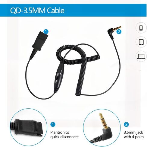 سماعة رأس QD مع مقبس 3.5 مم ومحول USB-C للكمبيوتر الشخصي والهاتف المحمول والكمبيوتر اللوحي ومقبس 2.5 مم متوافق مع هواتف Panasonic-Cisco-AT&T-Grandstream IP وما إلى ذلك مع كتم الصوت والتحكم في مستوى الصوت in Kuwait