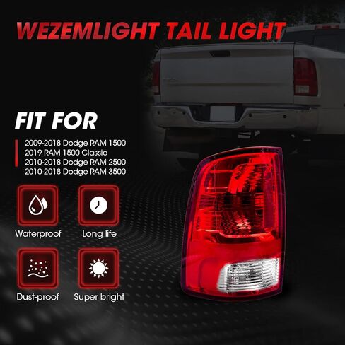 WEZEMLIGH Tail Lights For 2009-2018 Ram 1500 2019 Ram 1500 Classic 2010-2018 Ram 2500 2010-2018 Ram 3500 Brake Lamps With Bulb Inside-Passenger Side in Saudi Arabia