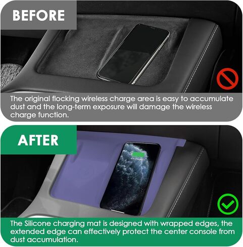 Center Console Wireless Charging Mat Compatible with Tesla Model Y 3 2024 2023 2022 2021Accessories Interior Pad Non-Slip Mat Upgrade Protection Trim Pads Dashboard Decoration Cover Gen 2 (Purple) in Saudi Arabia