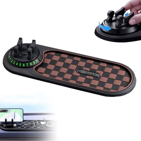 Mobile Phone Bracket Anti-Slip Mat, Multifunction Car Dashboard Mat with Temporary Parking Number, Rotatable Car Phone Holder Dashboard Pad for Phones Sunglasses Keys Gadgets (Brown) in Saudi Arabia