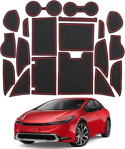 بطانة وحدة التحكم المركزية لسيارة Toyota Prius 2023 2024 2025 حصير فتحة الباب وحامل الأكواب وحواف داخلية غير قابلة للانزلاق (19 قطعة، أحمر) in Kuwait