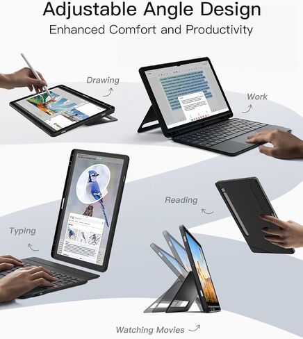 حافظة لوحة مفاتيح Inateck لجهاز Samsung Galaxy Tab S10 Lite/S10 FE/S9 FE 10.9 بوصة/S9 11 بوصة، لوحة مفاتيح بلوتوث مغناطيسية قابلة للفصل مع لوحة لمس، وضع عمودي/أفقي، حامل أقلام مدمج، N0064 أسود in Kuwait
