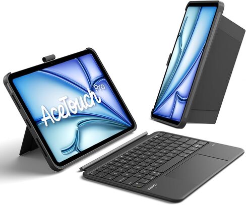 حافظة لوحة مفاتيح واقية Inateck AceTouch لجهاز iPad Air 11 بوصة (M4 2026/M3 2025/M2 2024) وiPad Pro 11/Air 5th/4th، لوحة مفاتيح قابلة للفصل مع لوحة لمس أكبر 5.1 بوصة، مع حامل قلم رصاص، QWERTY in Kuwait