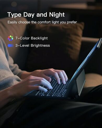حافظة لوحة المفاتيح المغناطيسية Inateck NeoMagic لجهاز iPad الجيل العاشر 10.9 بوصة/الجيل الحادي عشر 2025 A16 مقاس 11 بوصة، حامل ناتئ عائم، إضاءة خلفية 7 ألوان، مع لوحة تتبع، لوحة مفاتيح على الطراز السحري، أسود in Kuwait