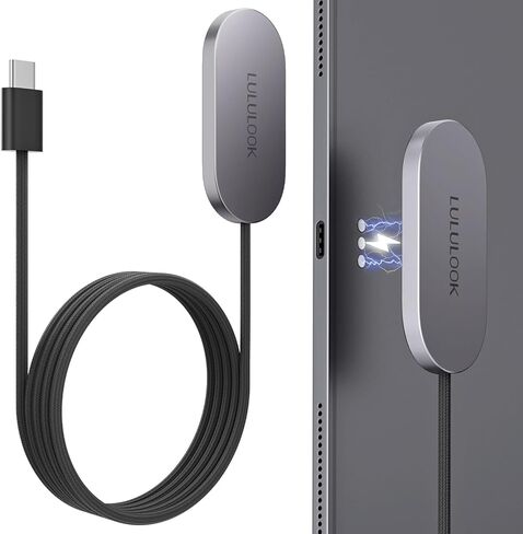 سلك شاحن لاسلكي مغناطيسي من LULULOOK لجهاز iPad Air 13 بوصة M4(2026)/M3/M2، شاحن سبائك الألومنيوم 18 وات شحن سريع لجهاز iPad Pro 12.9 بوصة 3rd/4th/5th/6th مع كابل USB-C بطول 6.5 قدم in Saudi Arabia