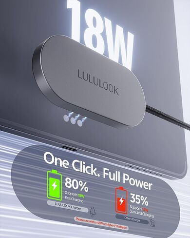 سلك شاحن لاسلكي مغناطيسي من LULULOOK لجهاز iPad Air 13 بوصة M4(2026)/M3/M2، شاحن سبائك الألومنيوم 18 وات شحن سريع لجهاز iPad Pro 12.9 بوصة 3rd/4th/5th/6th مع كابل USB-C بطول 6.5 قدم in Saudi Arabia