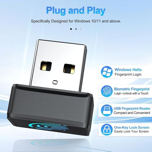 قارئ بصمات الأصابع USB لنظام التشغيل Windows 10/11 فقط، ماسح ضوئي لبصمات الأصابع Windows Hello، توصيل وتشغيل دونجل USB صغير، أمان متطابق في المستشعر، محمول للكمبيوتر المحمول/سطح المكتب (ليس لجهاز Mac/Linux) in Kuwait