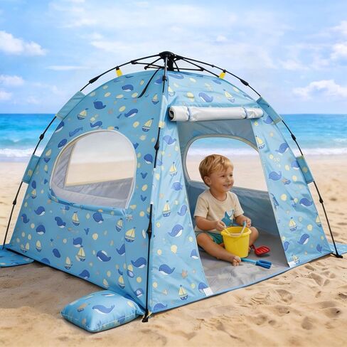 Baby Beach Tent Pop Up Sun Shelter with UPF 50+ UV Protection, Silver-Coated Interior, Breathable Mesh Ventilation, Easy Setup, Wind-Stable Beach Shade for Infants & Toddlers in Saudi Arabia