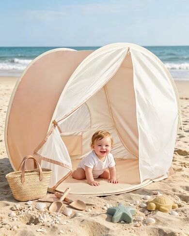 Baby Beach Tent, Pop Up Baby Tent with UV Protection, 37"x29"x33" Baby Sun Shade, Portable Baby Beach Essentials | 1.2lbs Lightweight, Sand-Proof Mesh Door, 4 Steel Stakes & Carry Bag in Saudi Arabia