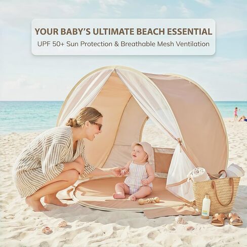 Baby Beach Tent, Pop Up Baby Tent with UV Protection, 37"x29"x33" Baby Sun Shade, Portable Baby Beach Essentials | 1.2lbs Lightweight, Sand-Proof Mesh Door, 4 Steel Stakes & Carry Bag in Saudi Arabia