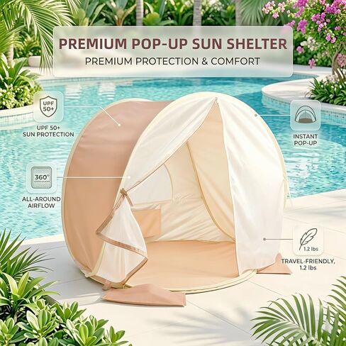 Baby Beach Tent, Pop Up Baby Tent with UV Protection, 37"x29"x33" Baby Sun Shade, Portable Baby Beach Essentials | 1.2lbs Lightweight, Sand-Proof Mesh Door, 4 Steel Stakes & Carry Bag in Saudi Arabia