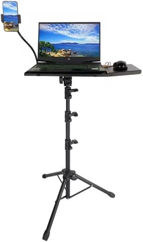 Adjustable Laptop Stand Tripod with Phone Mount – Portable Alloy Laptop Holder,Large Tray, Lightweight, for Office, DJ, Projector & Presentations – Black in Saudi Arabia