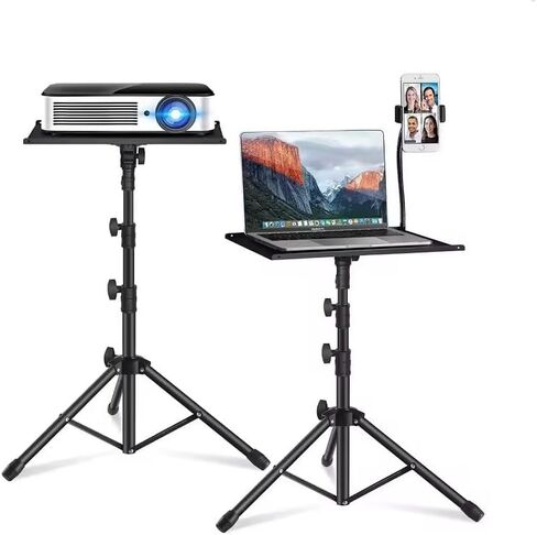 Adjustable Laptop Stand Tripod with Phone Mount – Portable Alloy Laptop Holder,Large Tray, Lightweight, for Office, DJ, Projector & Presentations – Black in Saudi Arabia