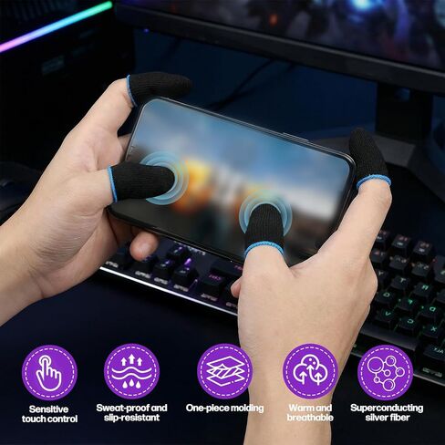 2 Pairs Mobile Gaming Gloves, Ultra-Thin Mobile Gaming Gloves Touchscreen Game Finger Sleeves Game Glove for Sweaty Hands Anti-Sweat Finger Sleeve Breathable for Phone Tablet Players Streamer in Saudi Arabia
