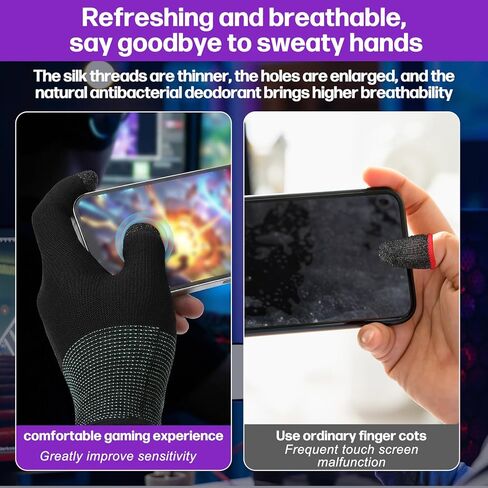 2 Pairs Mobile Gaming Gloves, Ultra-Thin Mobile Gaming Gloves Touchscreen Game Finger Sleeves Game Glove for Sweaty Hands Anti-Sweat Finger Sleeve Breathable for Phone Tablet Players Streamer in Saudi Arabia