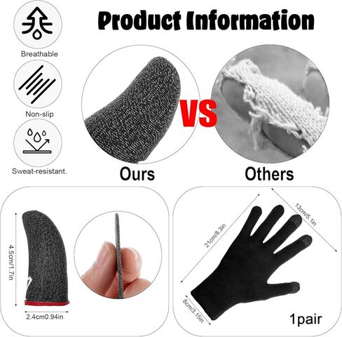 قفازات Qianyu للألعاب المحمولة مع 6 قطع من أكمام أصابع الإبهام للأيدي المتعرقة، رفيعة للغاية وحساسة للغاية ومضادة للعرق وقابلة للتنفس، وحدة تحكم تعمل باللمس بدون خياطة، متوافقة مع جميع الأجهزة التي تعمل باللمس in Saudi Arabia