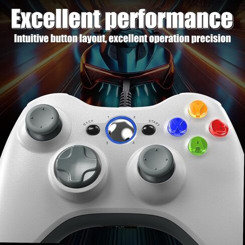 وحدة تحكم Xexvyrin X-box 360 سلكية، وحدة تحكم للكمبيوتر الشخصي متوافقة مع Microsoft X-box 360 وSlim/PC، مع عصا تحكم مطورة، صدمة مزدوجة، وظيفة صوتية (أبيض) in Saudi Arabia