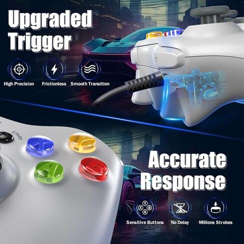وحدة تحكم Xexvyrin X-box 360 سلكية، وحدة تحكم للكمبيوتر الشخصي متوافقة مع Microsoft X-box 360 وSlim/PC، مع عصا تحكم مطورة، صدمة مزدوجة، وظيفة صوتية (أبيض) in Saudi Arabia