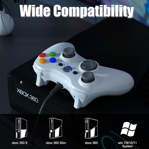 وحدة تحكم Xexvyrin X-box 360 سلكية، وحدة تحكم للكمبيوتر الشخصي متوافقة مع Microsoft X-box 360 وSlim/PC، مع عصا تحكم مطورة، صدمة مزدوجة، وظيفة صوتية (أبيض) in Saudi Arabia