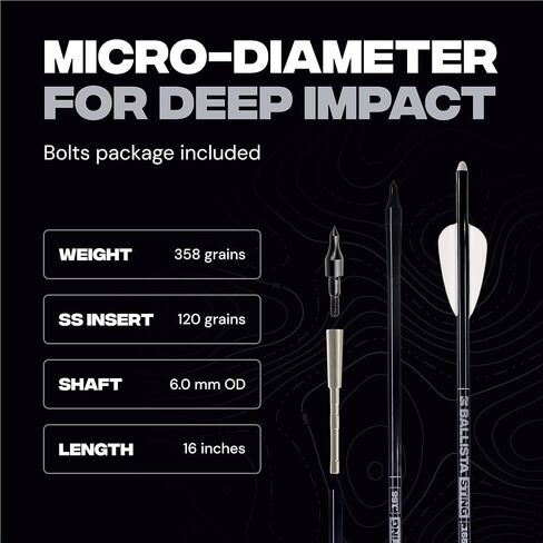 BALLISTA BAT عكس رسم القوس والنشاب حزمة الصيد مع T-Stock - سريع 340 إطارًا في الثانية قوي 150 رطلاً من القوس والنشاب المركب، النطاق، مسامير الكربون، الرؤوس العريضة، الجعبة، Nocks المضيئة - طقم صيد خفيف الوزن 3.9 رطل in Saudi Arabia