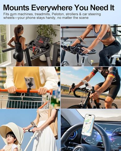 حامل هاتف مغناطيسي من Vitog Gym لـ MagSafe، مغناطيس 20X N52، مغناطيس قوي ثابت وآمن للهاتف مع حزام قابل للتعديل، مشبك تثبيت للهاتف لدراجة Peloton، معدات الصالة الرياضية، عربة الأطفال، جهاز المشي in Kuwait