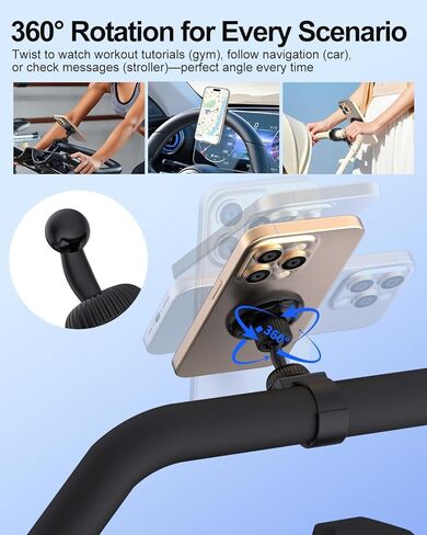 حامل هاتف مغناطيسي من Vitog Gym لـ MagSafe، مغناطيس 20X N52، مغناطيس قوي ثابت وآمن للهاتف مع حزام قابل للتعديل، مشبك تثبيت للهاتف لدراجة Peloton، معدات الصالة الرياضية، عربة الأطفال، جهاز المشي in Kuwait