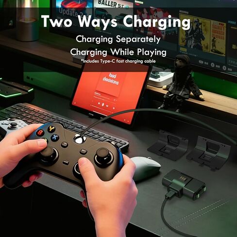 2 Pack 1100mAh Rechargeable Controller Battery Pack with 4 Back Covers for Xbox Series S|X/Xbox One S/X/One Elite Remote Play,Charge Kit Included Type-C Charging Cable in Saudi Arabia