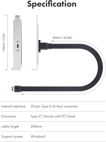 ineo USB 3.2 Gen 2x2 20 Gbps Type-C بطاقة توسيع اللوحة الخلفية مع دعامة PCI - رأس داخلي من النوع E إلى توسيع منفذ USB-C [CA09] in Kuwait