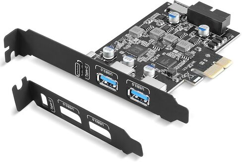 بطاقة توسيع USB 3.0 PCIe، 5 منافذ (2X USB-A + 1x USB-C + Type-E + رأس 19 سنًا) بطاقة PCI Express مع دعم UASP، التوصيل والتشغيل لنظام التشغيل Windows 11/10/8/Linux، تتضمن دعامة منخفضة المستوى in Kuwait