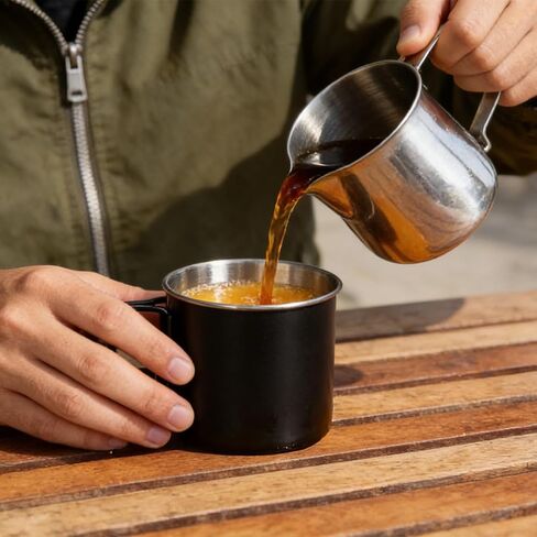 4 Pack Stainless Steel Camping Cups with Foldable Handle, 14.8oz Portable Cups for Coffee & Travel, Dishwasher Safe - Perfect for Picnic, Hiking, Office (4 Colors) in Kuwait