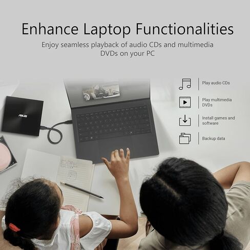 ASUS ZenDrive U3M - ناسخ أقراص DVD خارجي رفيع للغاية، واجهة USB 3.2 Gen2x1 Type-C، متوافق مع Windows 11 وmacOS، دعم M-DISC، حلول نسخ احتياطي شاملة متضمنة in Kuwait