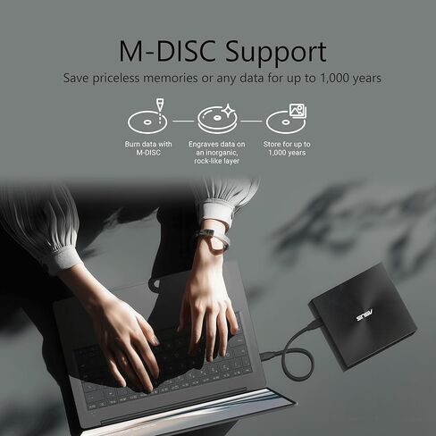 ASUS ZenDrive U3M - ناسخ أقراص DVD خارجي رفيع للغاية، واجهة USB 3.2 Gen2x1 Type-C، متوافق مع Windows 11 وmacOS، دعم M-DISC، حلول نسخ احتياطي شاملة متضمنة in Kuwait