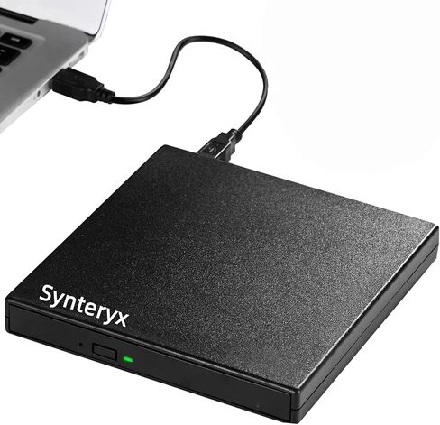 محرك أقراص DVD خارجي، محرك أقراص ضوئية محمول USB ونوع C، مشغل ناسخ أقراص CD/DVD +/-RW رفيع لأجهزة الكمبيوتر المحمول سطح المكتب MacBook Mac Windows Linux، التوصيل والتشغيل، أسود غير لامع (مربع أسود غير لامع) in Saudi Arabia