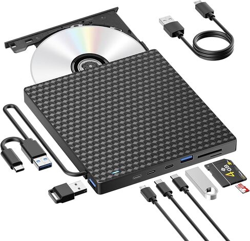 محرك أقراص DVD خارجي للكمبيوتر المحمول، محرك أقراص ضوئية USB 3.0، 4 منافذ USB وفتحتين لبطاقة TF/SD، محرك أقراص CD/DVD محمول، محرك أقراص DVD خارجي لأجهزة الكمبيوتر المحمول وأجهزة الكمبيوتر المكتبية Windows 11/10/8/7/XP Linux Mac OS in Kuwait
