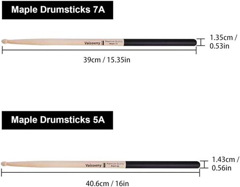 Vaisoeny Drum Sticks with Non-slip Rubber handle,5A Drum Sticks for Adults,12 Pairs Classic Maple Wood Drumsticks for Kids, Professional Musical Instrument Percussion Accessories in Saudi Arabia