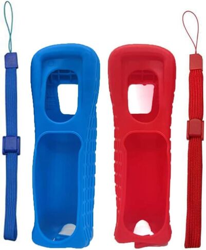 2 Sets Silicone Case Cover with Wrist Strap for Wii Remote Controller (Red and Blue) in Saudi Arabia