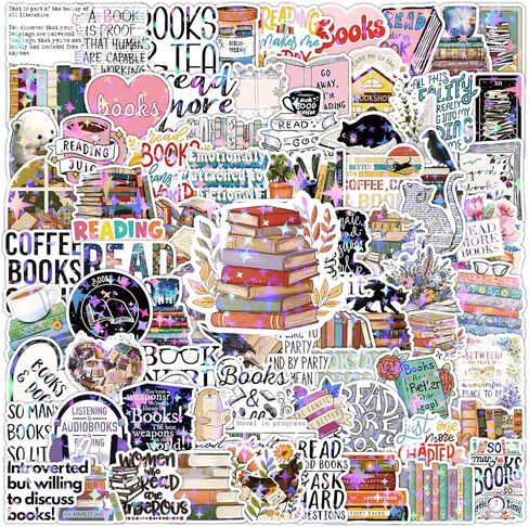100PCS Book Holographic Stickers Funny Bookish for Cute Vinyl Waterproof Reading Journal Kindle Water Bottles Stickers for Aesthetic Laptop Kindle Inserts in Saudi Arabia