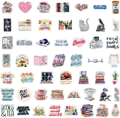 100PCS Book Holographic Stickers Funny Bookish for Cute Vinyl Waterproof Reading Journal Kindle Water Bottles Stickers for Aesthetic Laptop Kindle Inserts in Saudi Arabia