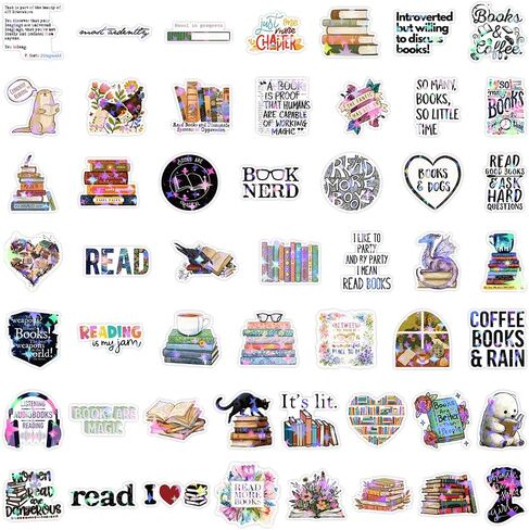 100PCS Book Holographic Stickers Funny Bookish for Cute Vinyl Waterproof Reading Journal Kindle Water Bottles Stickers for Aesthetic Laptop Kindle Inserts in Saudi Arabia