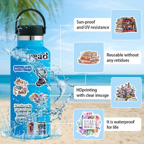 100PCS Book Holographic Stickers Funny Bookish for Cute Vinyl Waterproof Reading Journal Kindle Water Bottles Stickers for Aesthetic Laptop Kindle Inserts in Saudi Arabia