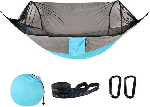 Camping Hammock with Mosquito Net - Double & Single Portable Hammocks with 2 Tree Straps, Lightweight Hammock Tent for Outdoor Camping, Hiking, Backpacking, Beach & Backyard (Blue) in Saudi Arabia